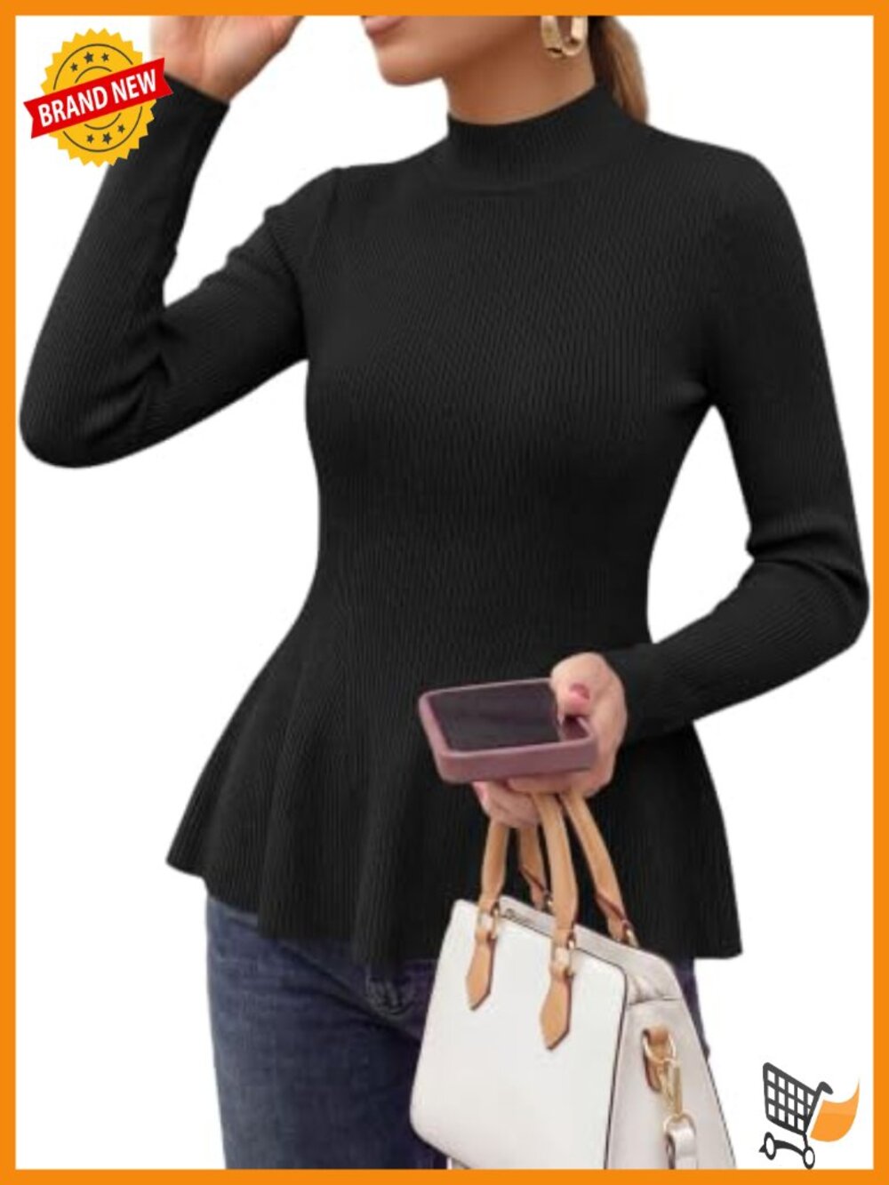 PRETTYGARDEN Women's Long Sleeve Peplum Sweater Knit Mock Neck Ruffle Hem Fall